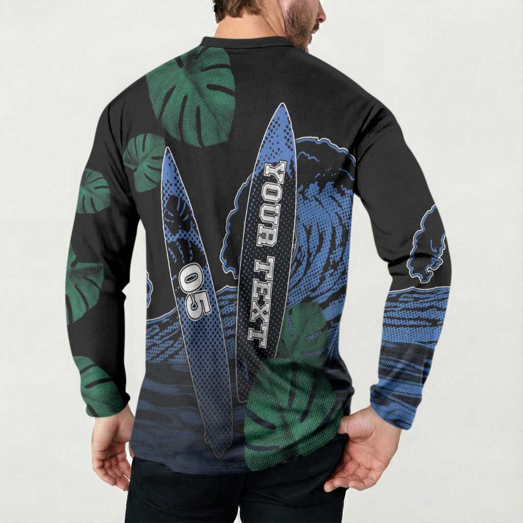 Custom Surfing Button Sweatshirt Retro Waves Dot Halftone