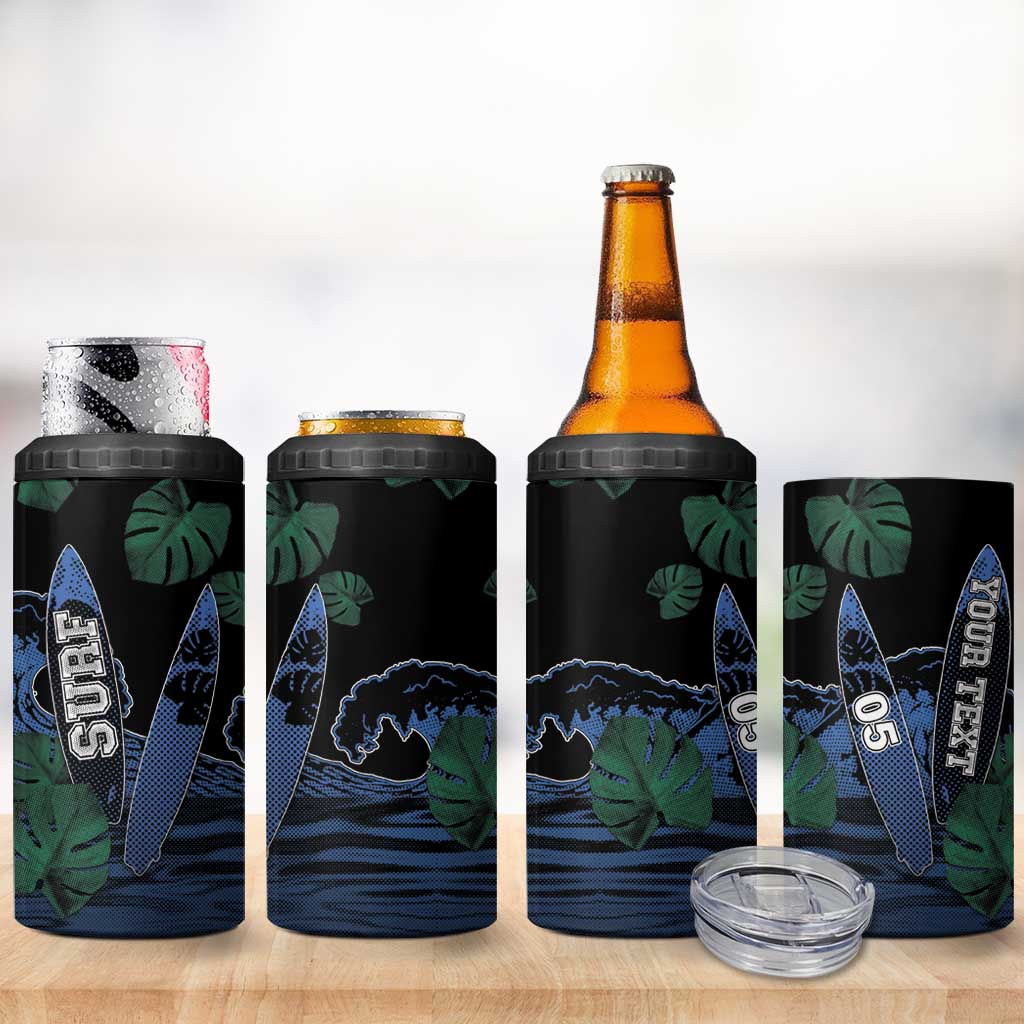 Custom Surfing 4 in 1 Can Cooler Tumbler Retro Waves Dot Halftone