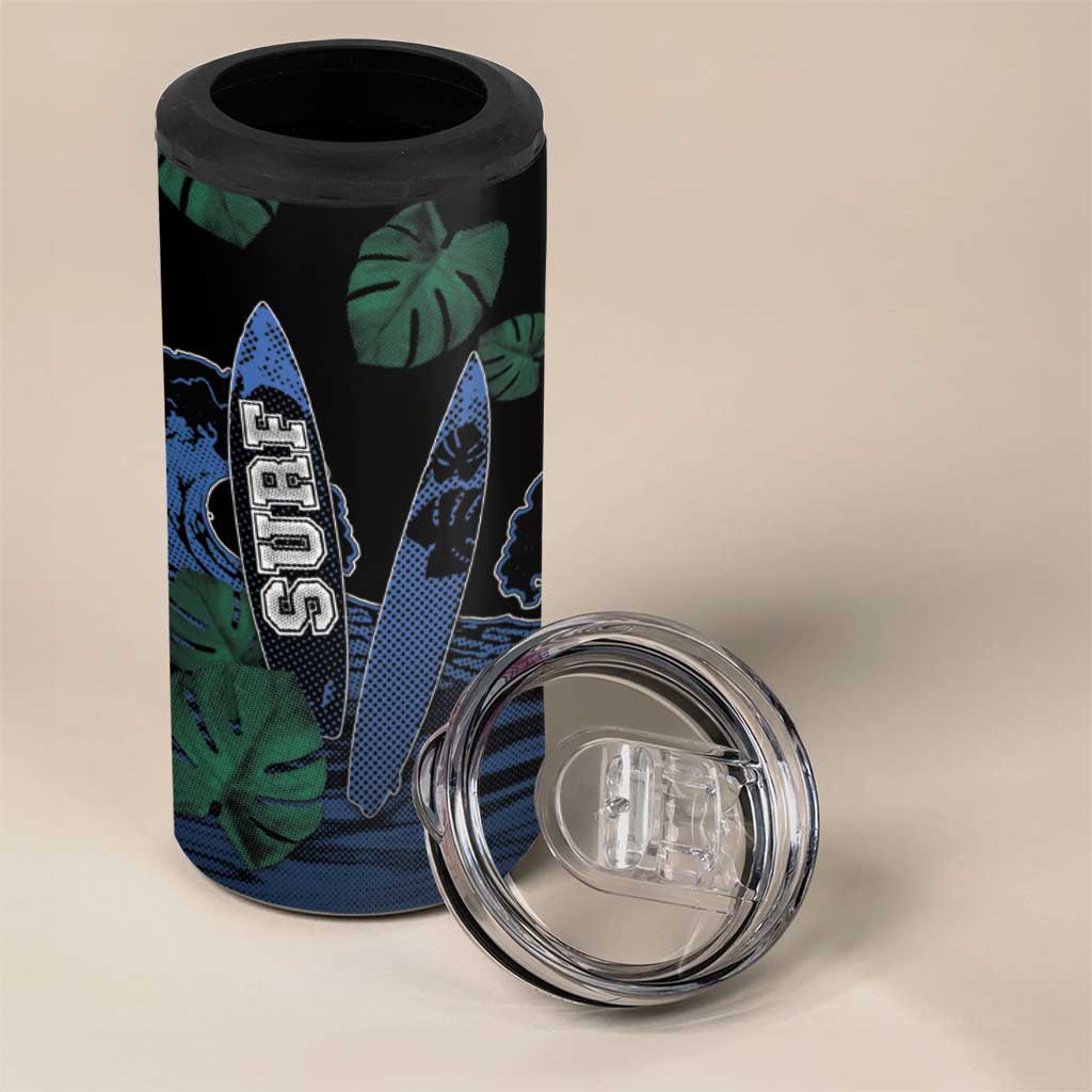 Custom Surfing 4 in 1 Can Cooler Tumbler Retro Waves Dot Halftone