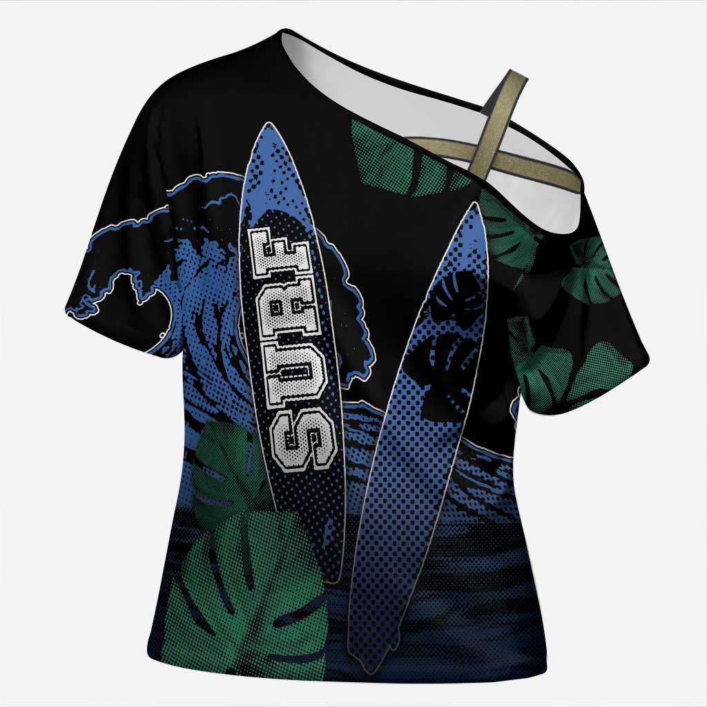 Custom Surfing Cross Shoulder Shirt Retro Waves Dot Halftone