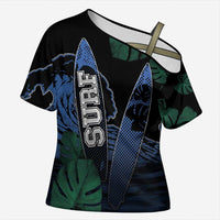 Custom Surfing Cross Shoulder Shirt Retro Waves Dot Halftone