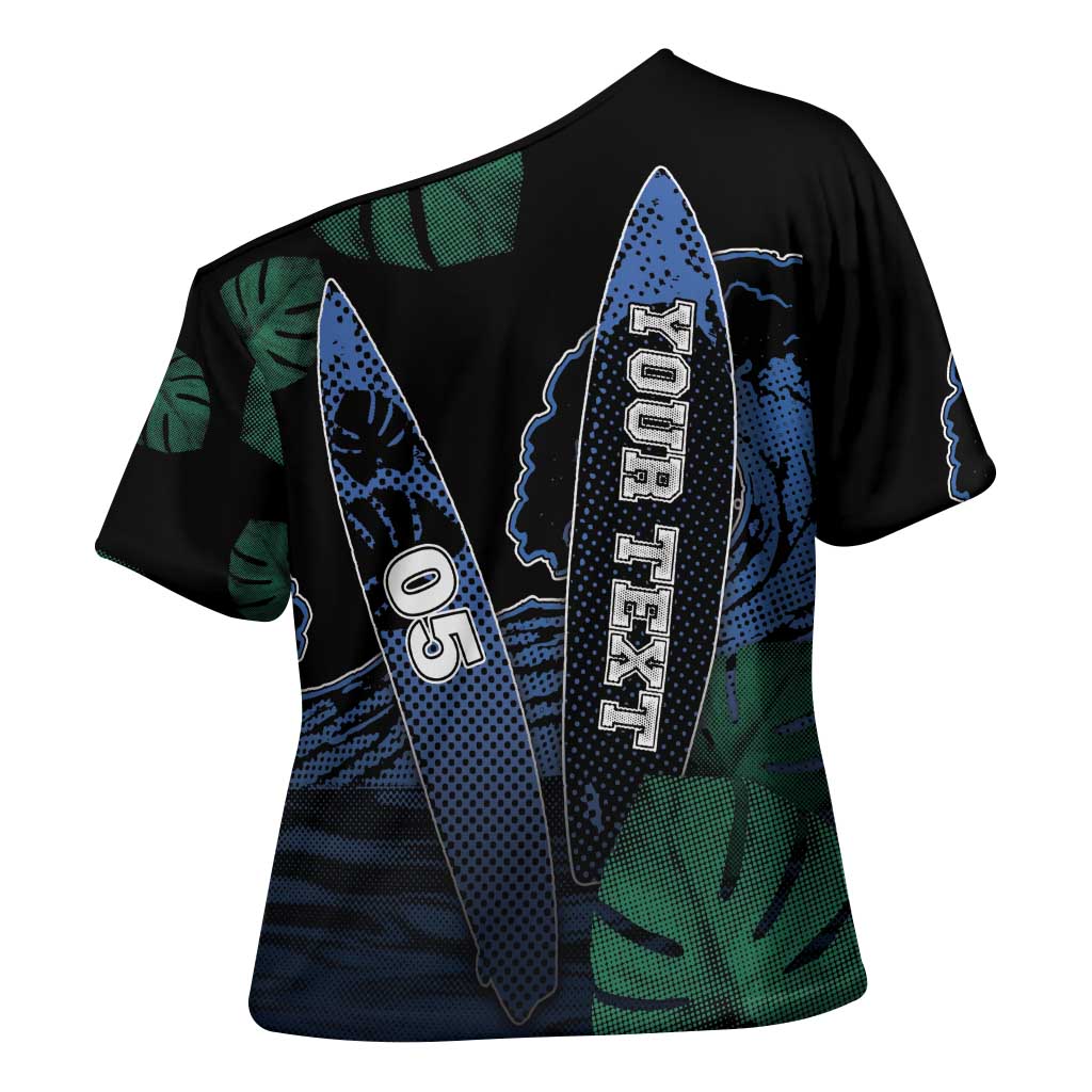Custom Surfing Cross Shoulder Shirt Retro Waves Dot Halftone