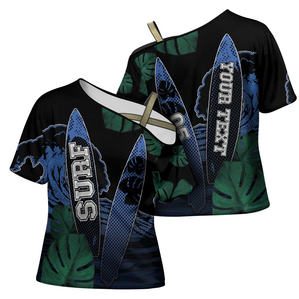 Custom Surfing Cross Shoulder Shirt Retro Waves Dot Halftone