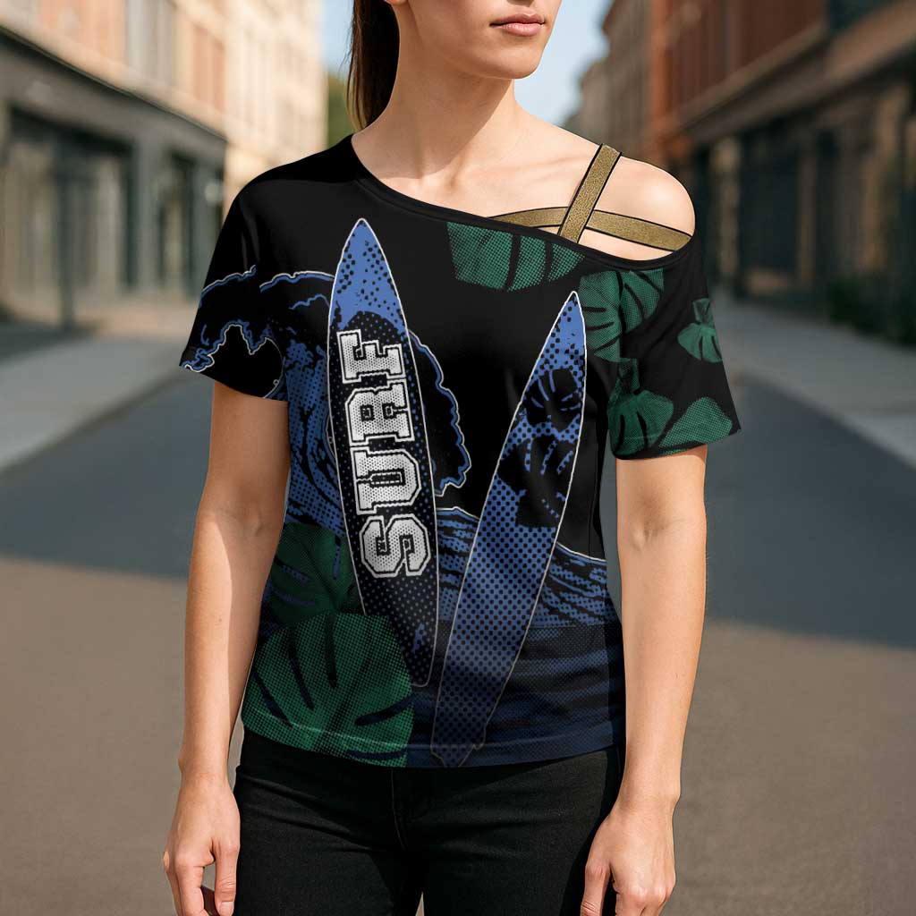Custom Surfing Cross Shoulder Shirt Retro Waves Dot Halftone