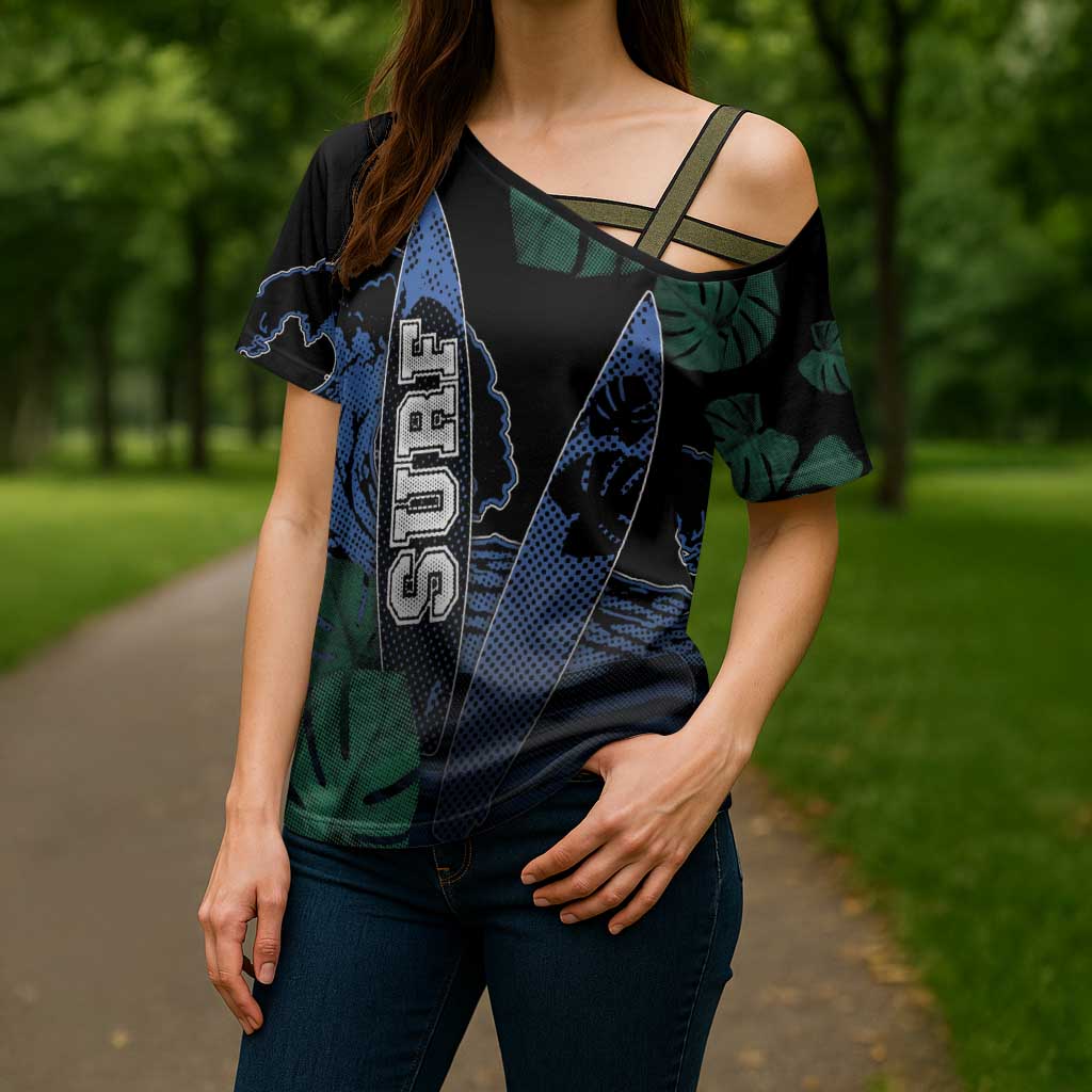 Custom Surfing Cross Shoulder Shirt Retro Waves Dot Halftone