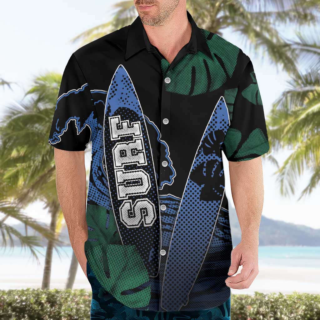 Custom Surfing Hawaiian Shirt Retro Waves Dot Halftone
