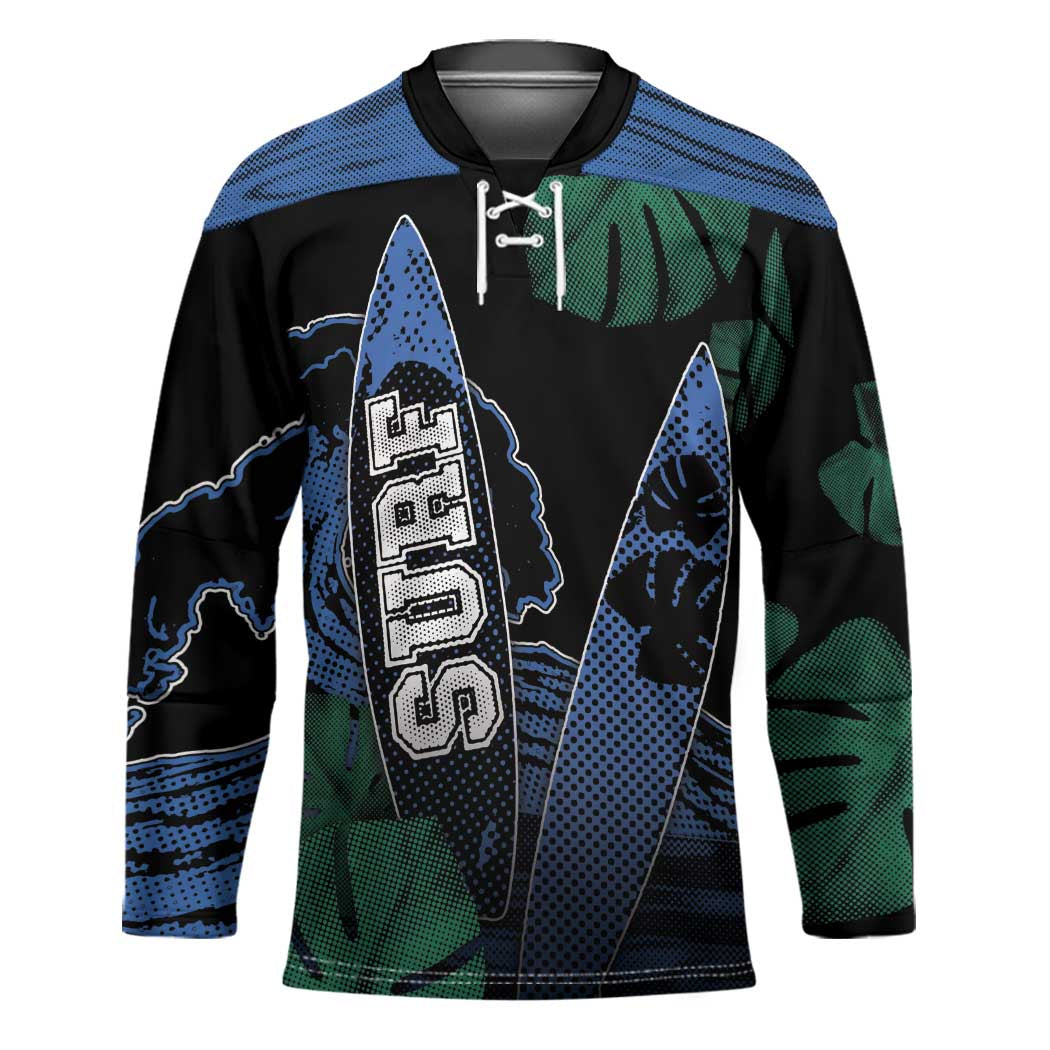 Custom Surfing Hockey Jersey Retro Waves Dot Halftone