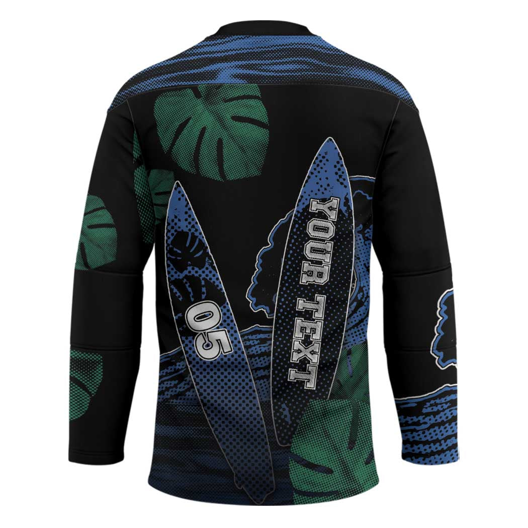 Custom Surfing Hockey Jersey Retro Waves Dot Halftone