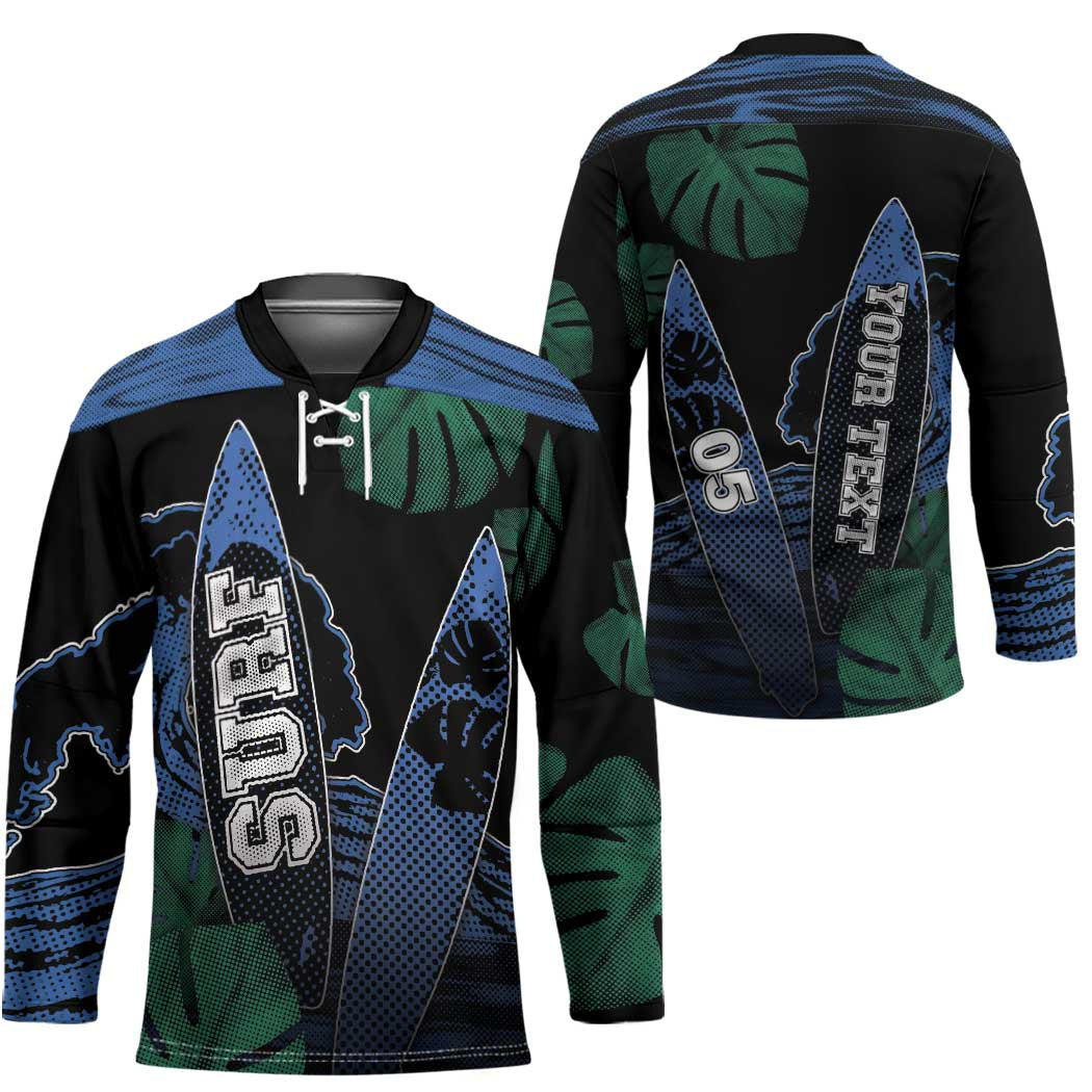 Custom Surfing Hockey Jersey Retro Waves Dot Halftone