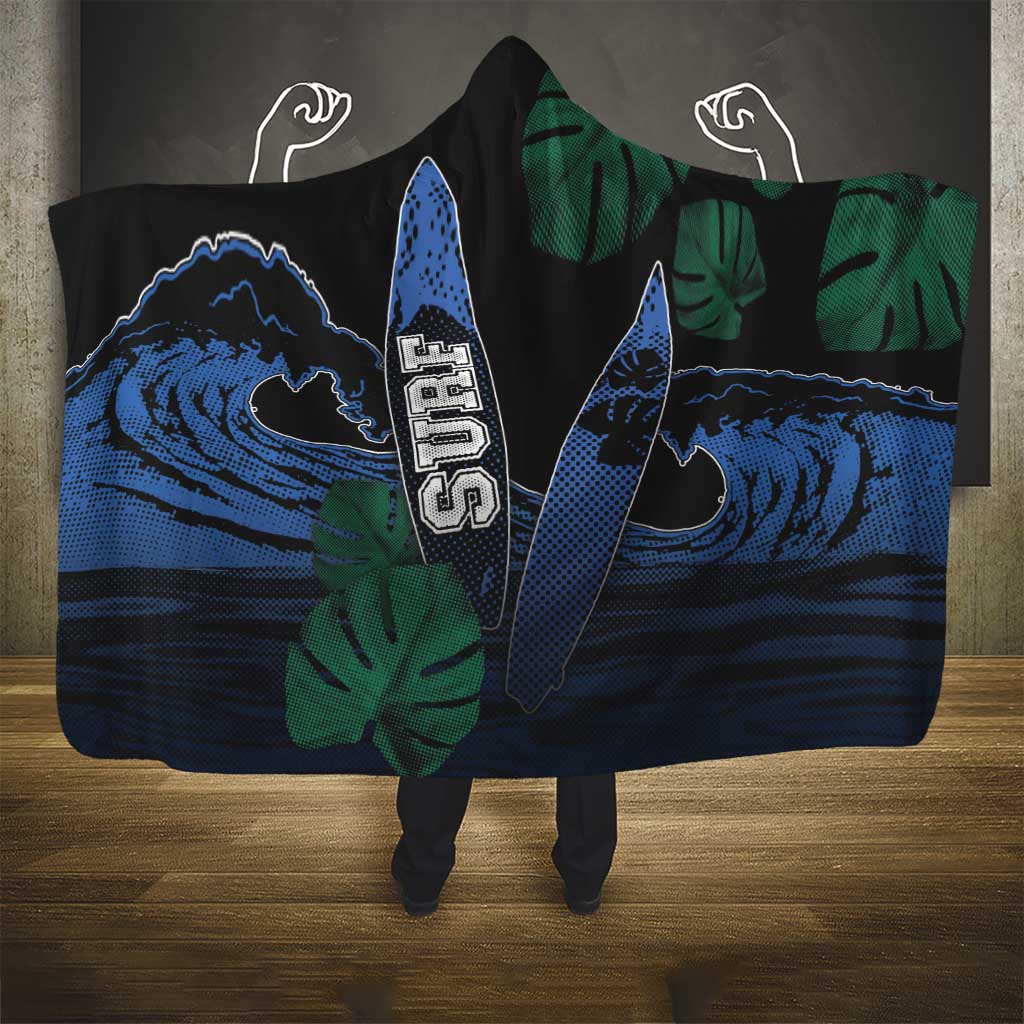 Surfing Hooded Blanket Retro Waves Dot Halftone