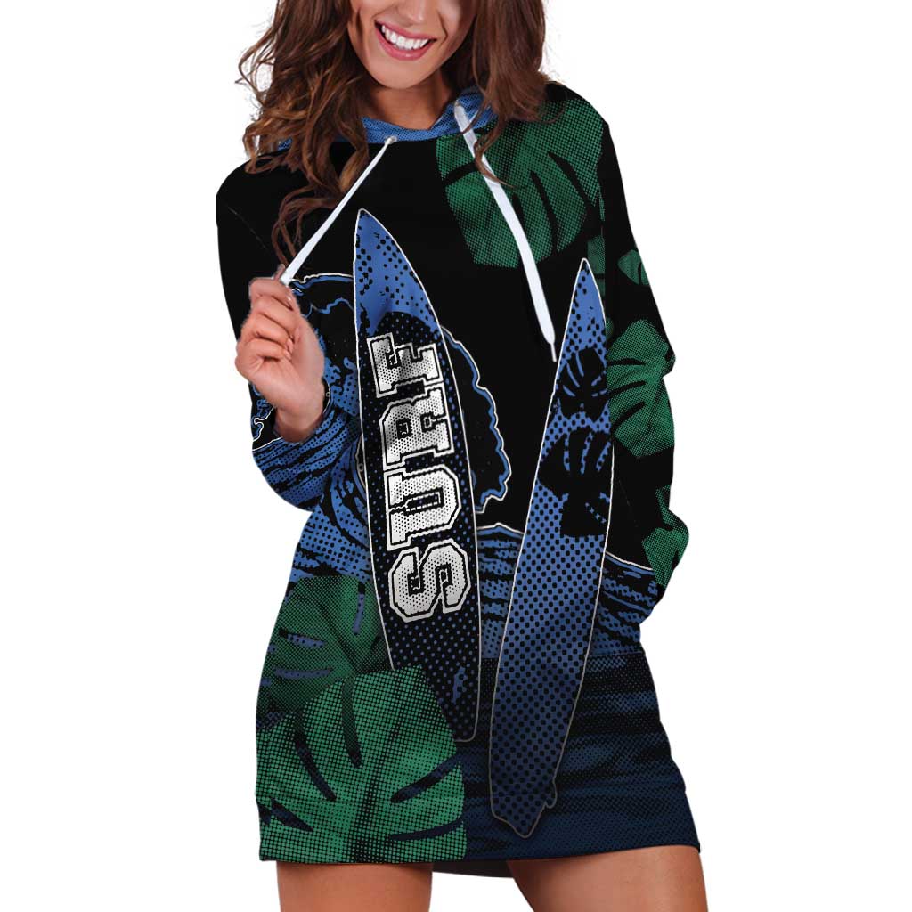 Custom Surfing Hoodie Dress Retro Waves Dot Halftone