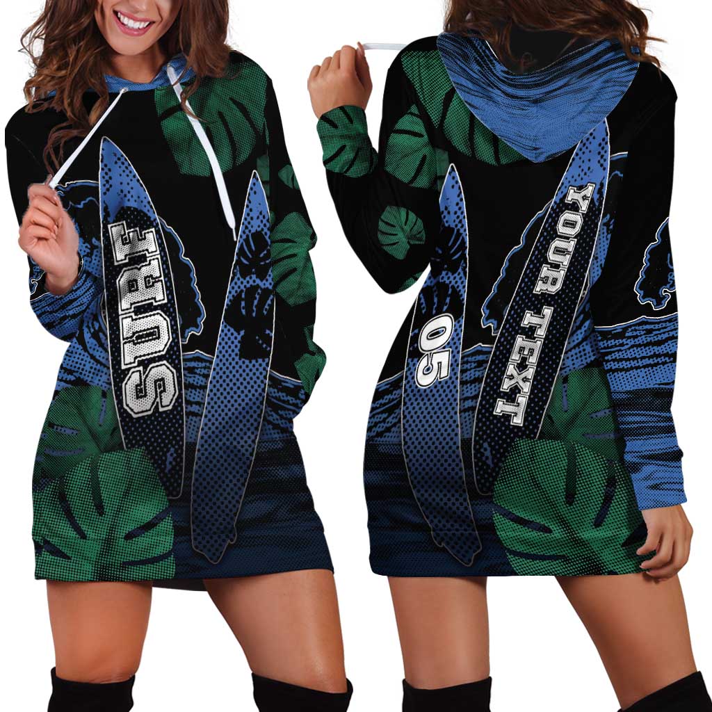 Custom Surfing Hoodie Dress Retro Waves Dot Halftone