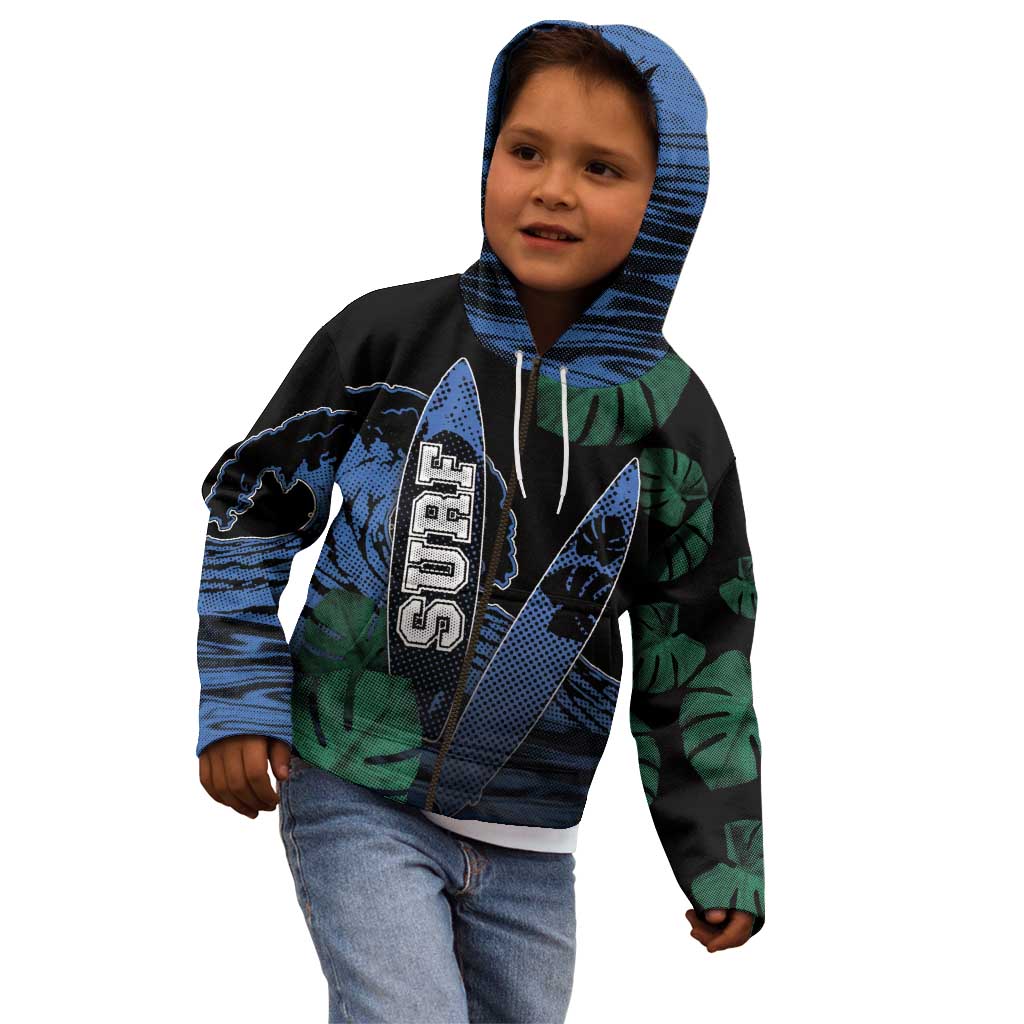 Custom Surfing Kid Hoodie Retro Waves Dot Halftone
