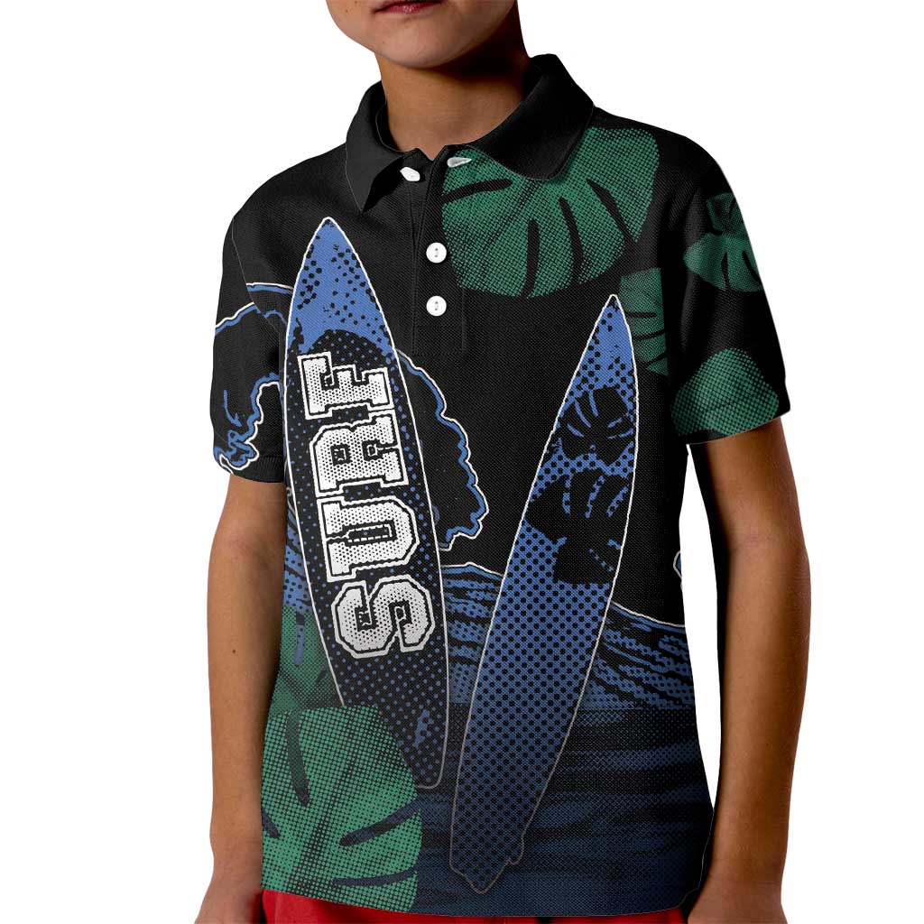Custom Surfing Kid Polo Shirt Retro Waves Dot Halftone