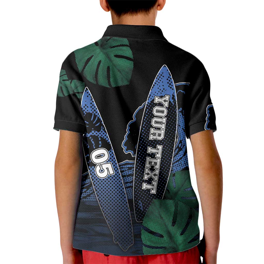 Custom Surfing Kid Polo Shirt Retro Waves Dot Halftone
