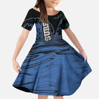 Custom Surfing Kid Short Sleeve Dress Retro Waves Dot Halftone
