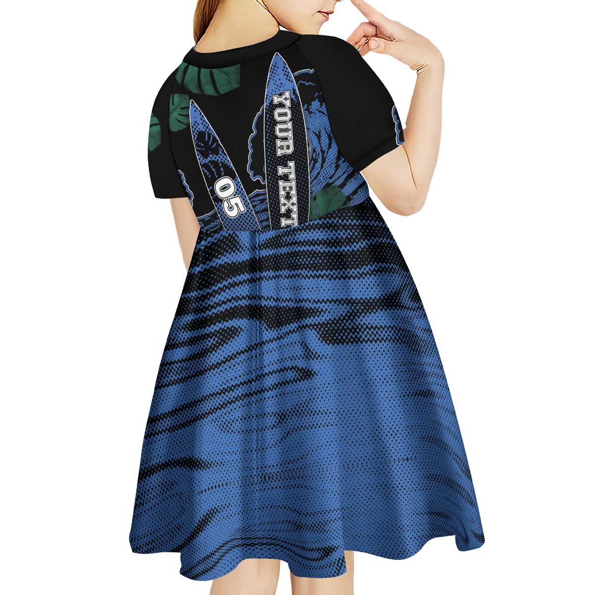 Custom Surfing Kid Short Sleeve Dress Retro Waves Dot Halftone
