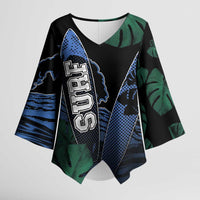 Custom Surfing Kimono Sleeve Blouse Retro Waves Dot Halftone