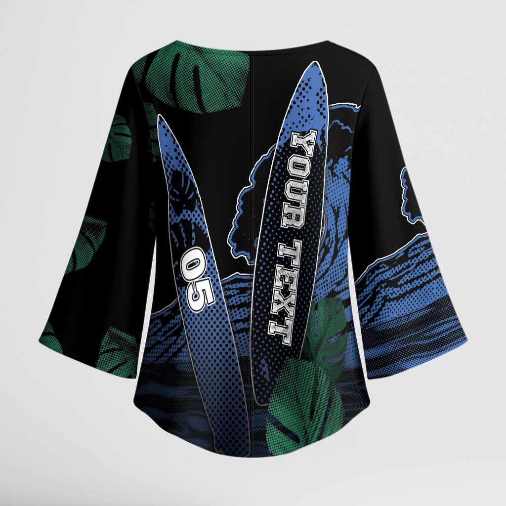 Custom Surfing Kimono Sleeve Blouse Retro Waves Dot Halftone
