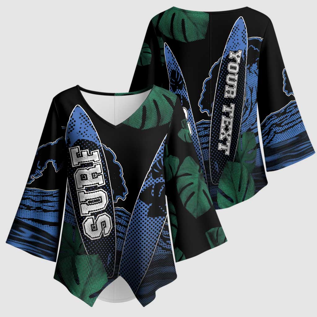 Custom Surfing Kimono Sleeve Blouse Retro Waves Dot Halftone