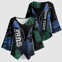 Custom Surfing Kimono Sleeve Blouse Retro Waves Dot Halftone