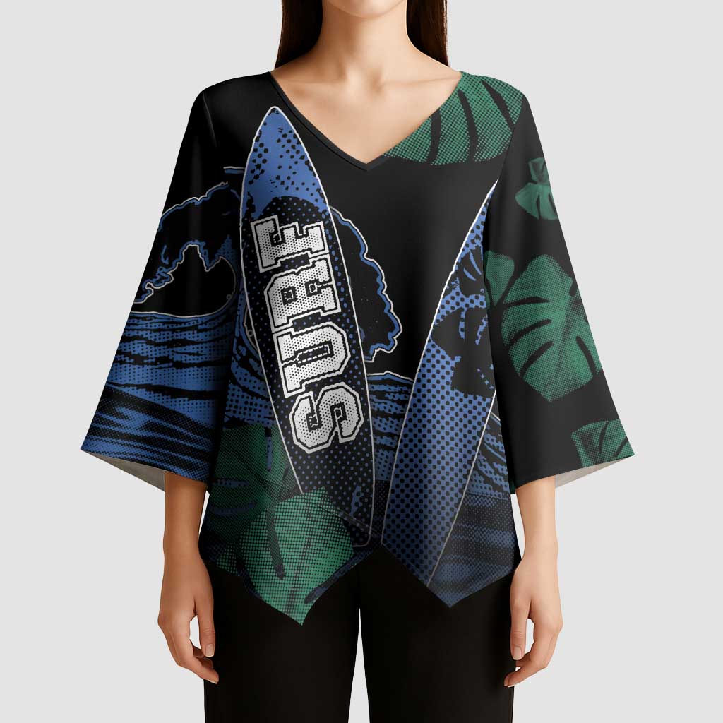 Custom Surfing Kimono Sleeve Blouse Retro Waves Dot Halftone