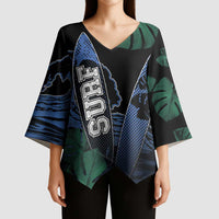 Custom Surfing Kimono Sleeve Blouse Retro Waves Dot Halftone