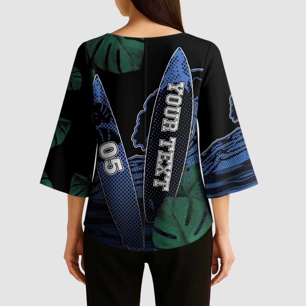 Custom Surfing Kimono Sleeve Blouse Retro Waves Dot Halftone