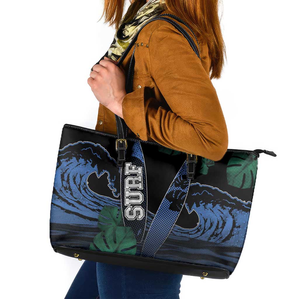 Surfing Leather Tote Bag Retro Waves Dot Halftone