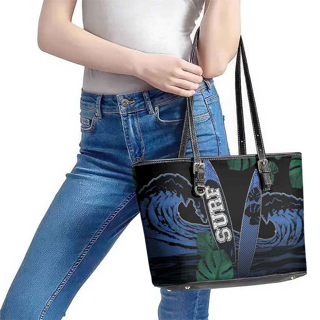 Surfing Leather Tote Bag Retro Waves Dot Halftone