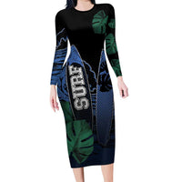 Custom Surfing Long Sleeve Bodycon Dress Retro Waves Dot Halftone