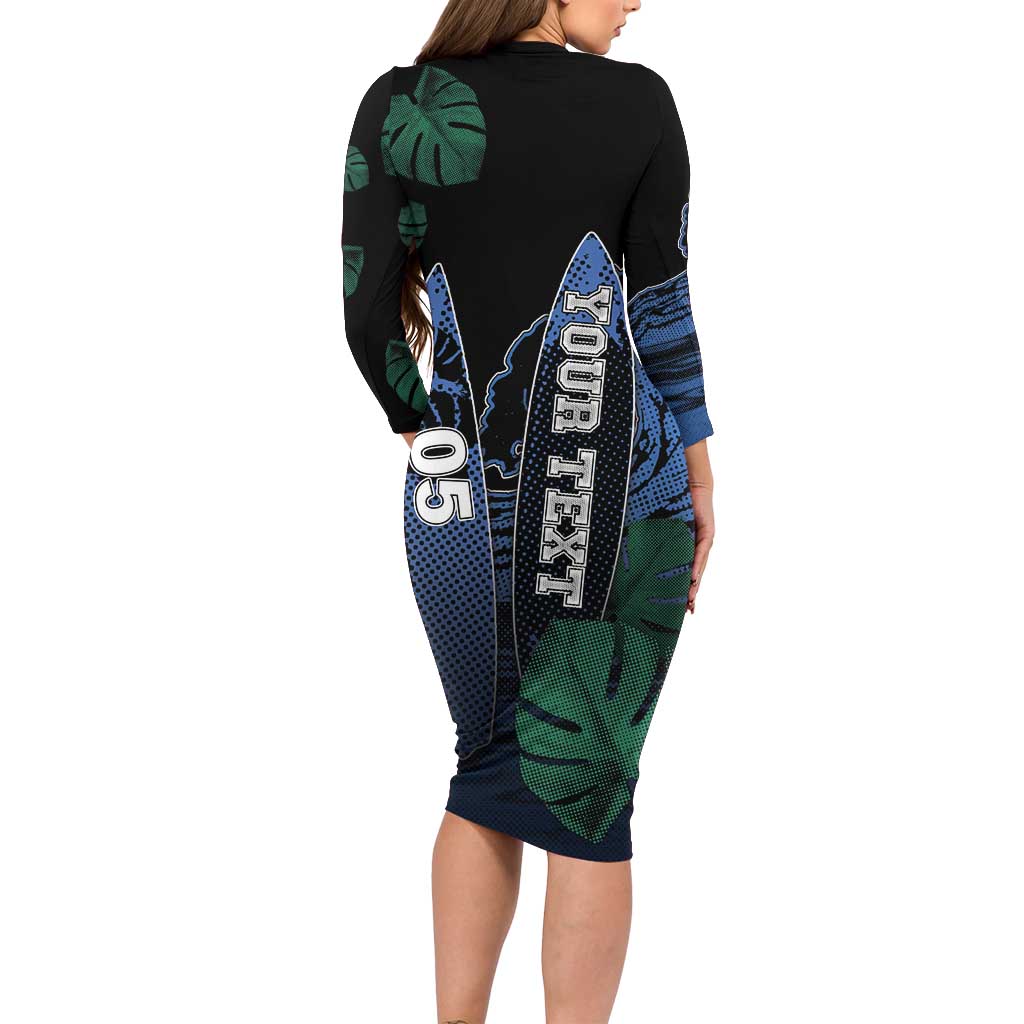 Custom Surfing Long Sleeve Bodycon Dress Retro Waves Dot Halftone