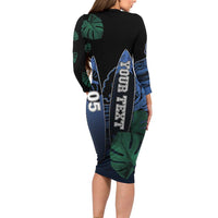 Custom Surfing Long Sleeve Bodycon Dress Retro Waves Dot Halftone