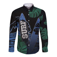Custom Surfing Long Sleeve Button Shirt Retro Waves Dot Halftone