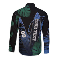 Custom Surfing Long Sleeve Button Shirt Retro Waves Dot Halftone