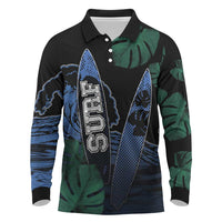 Custom Surfing Long Sleeve Polo Shirt Retro Waves Dot Halftone