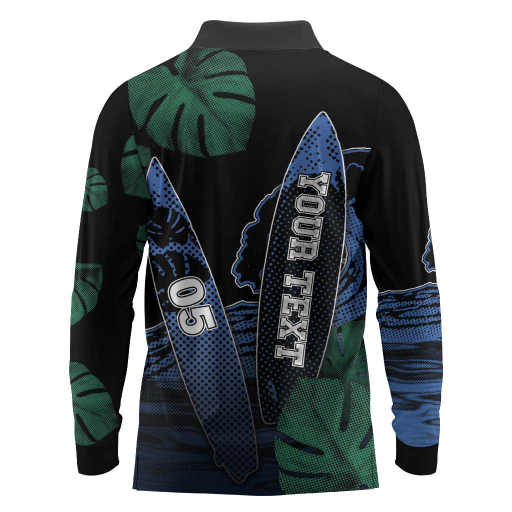 Custom Surfing Long Sleeve Polo Shirt Retro Waves Dot Halftone