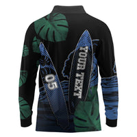 Custom Surfing Long Sleeve Polo Shirt Retro Waves Dot Halftone