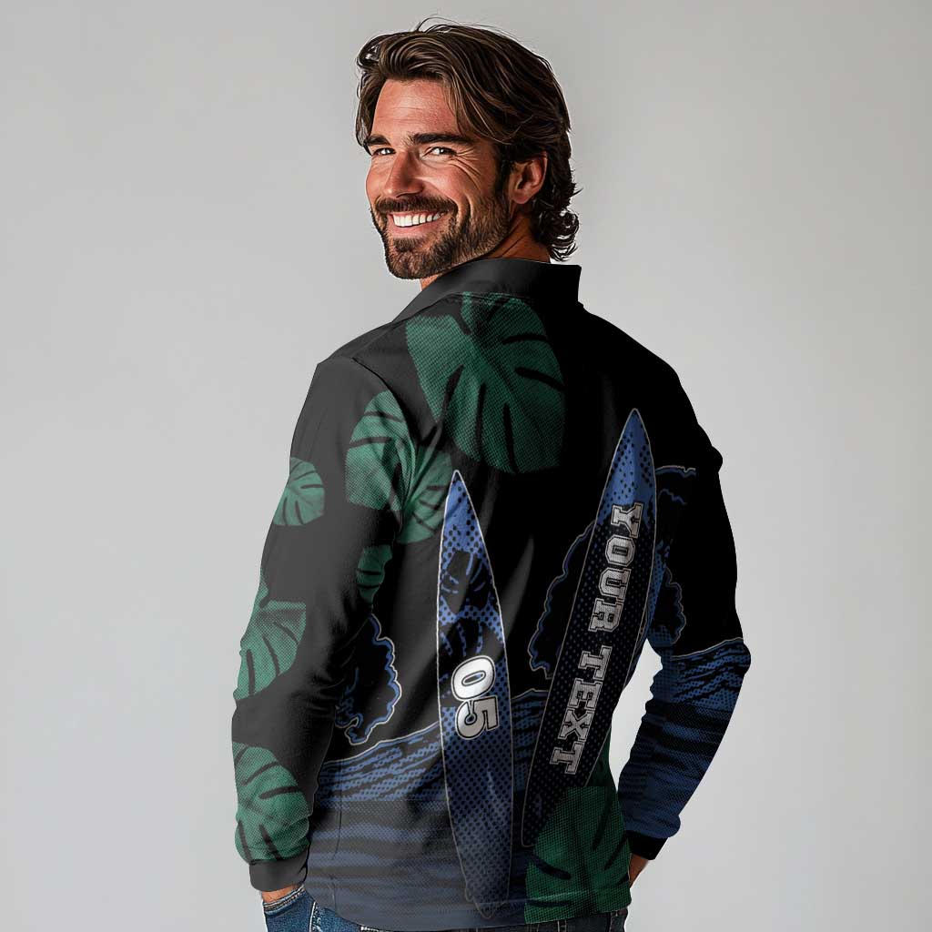 Custom Surfing Long Sleeve Polo Shirt Retro Waves Dot Halftone