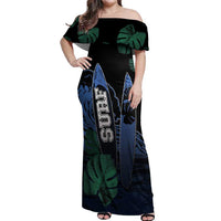 Custom Surfing Off Shoulder Maxi Dress Retro Waves Dot Halftone