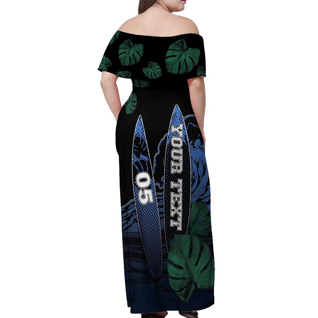 Custom Surfing Off Shoulder Maxi Dress Retro Waves Dot Halftone