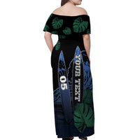 Custom Surfing Off Shoulder Maxi Dress Retro Waves Dot Halftone