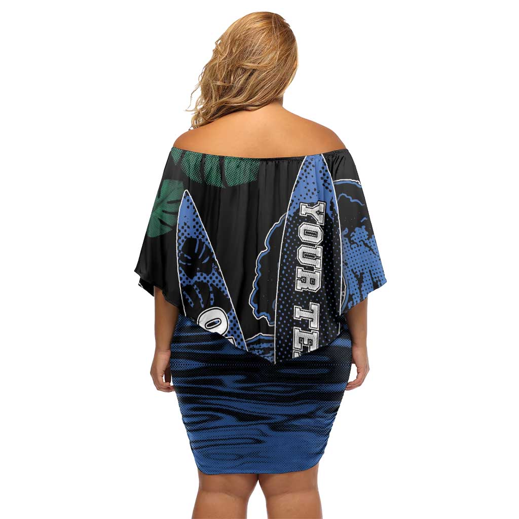 Custom Surfing Off Shoulder Short Dress Retro Waves Dot Halftone