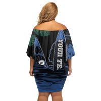 Custom Surfing Off Shoulder Short Dress Retro Waves Dot Halftone