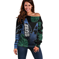 Custom Surfing Off Shoulder Sweater Retro Waves Dot Halftone