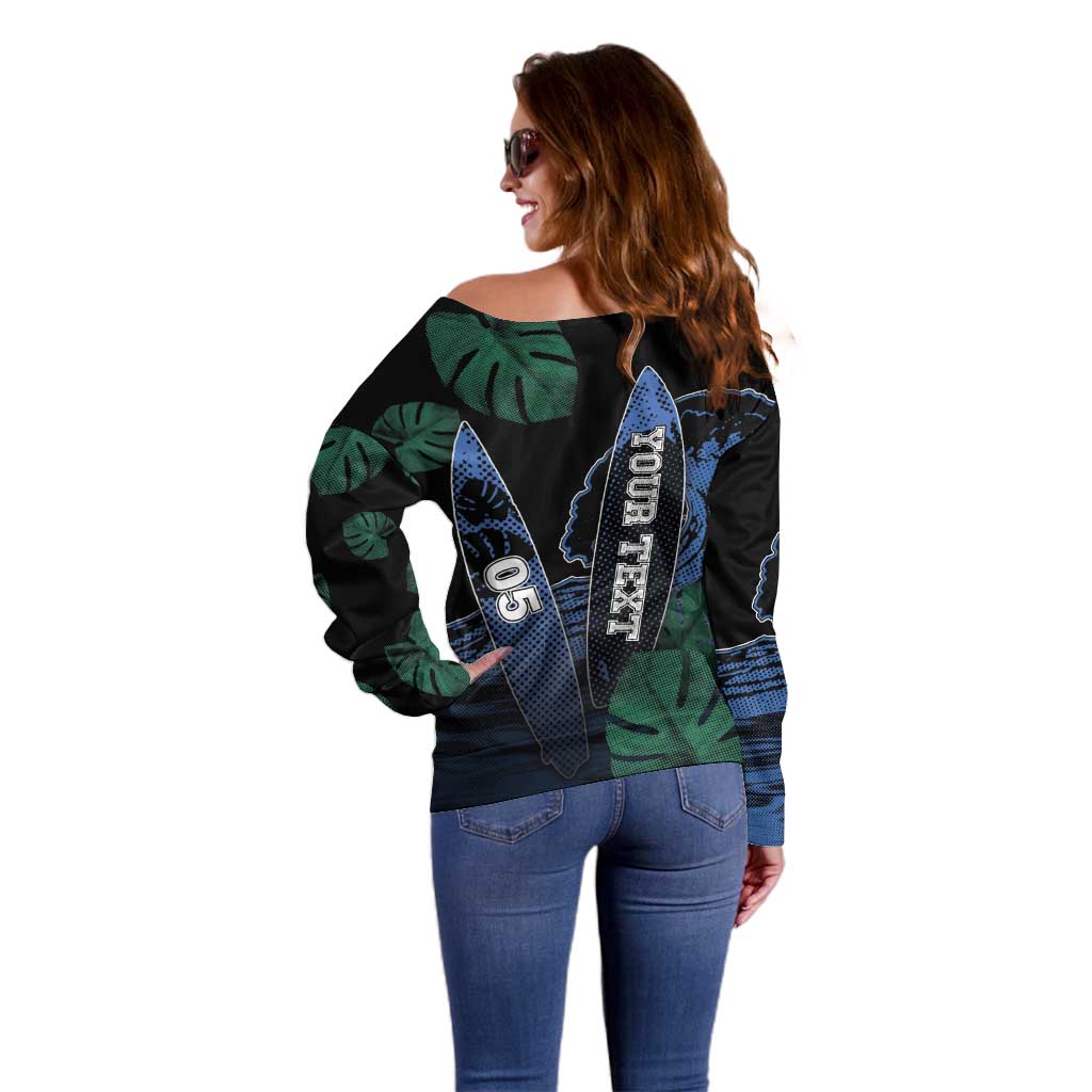 Custom Surfing Off Shoulder Sweater Retro Waves Dot Halftone