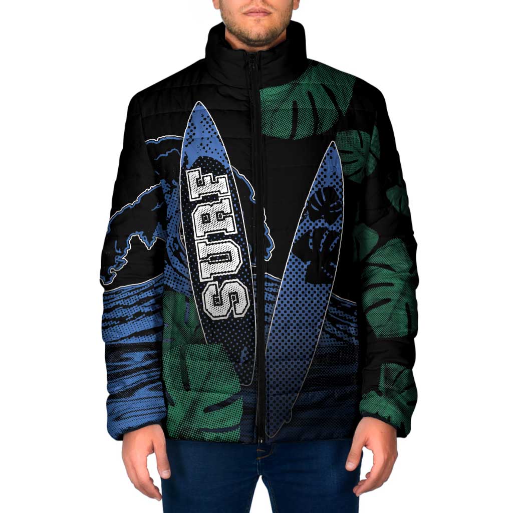 Custom Surfing Padded Jacket Retro Waves Dot Halftone