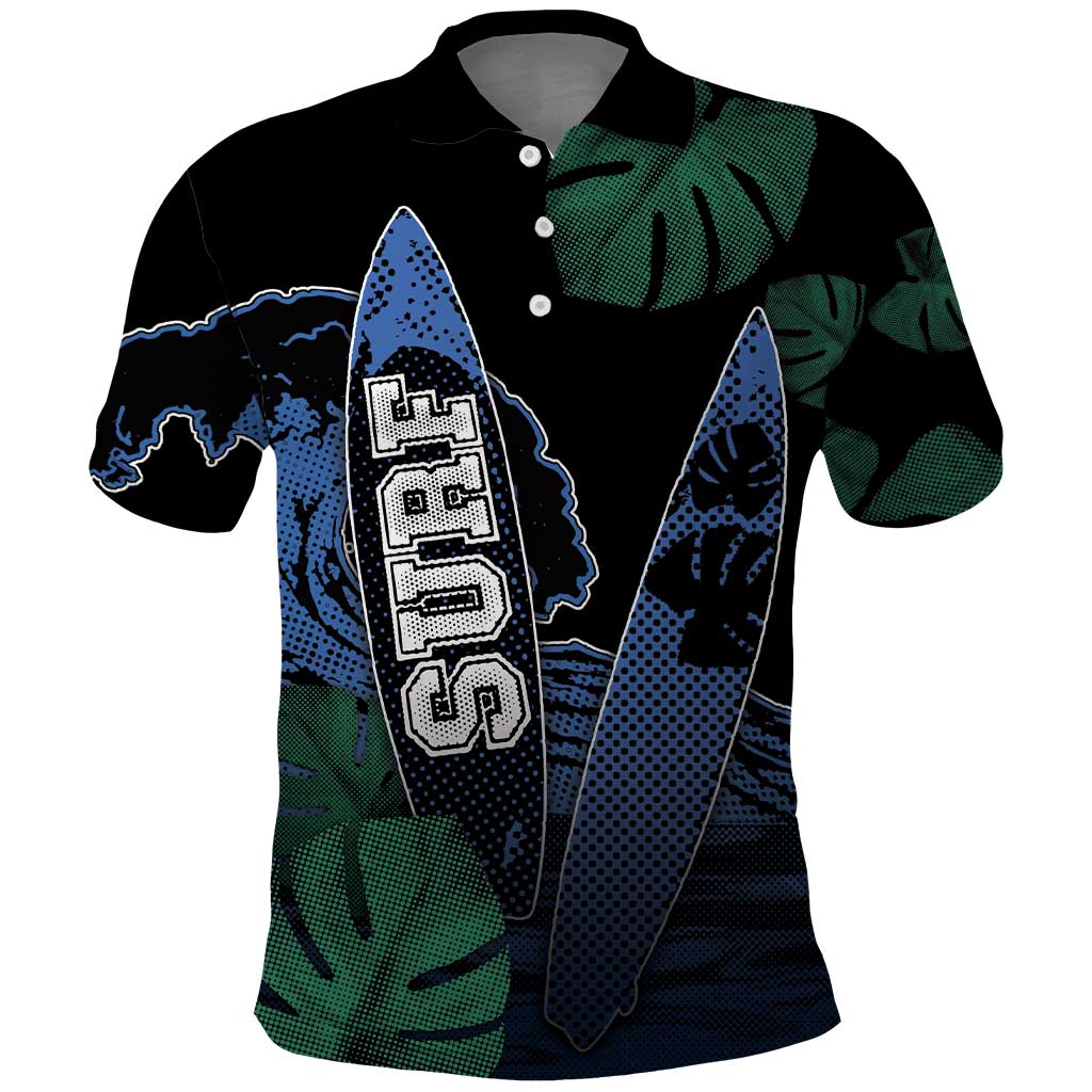 Custom Surfing Polo Shirt Retro Waves Dot Halftone