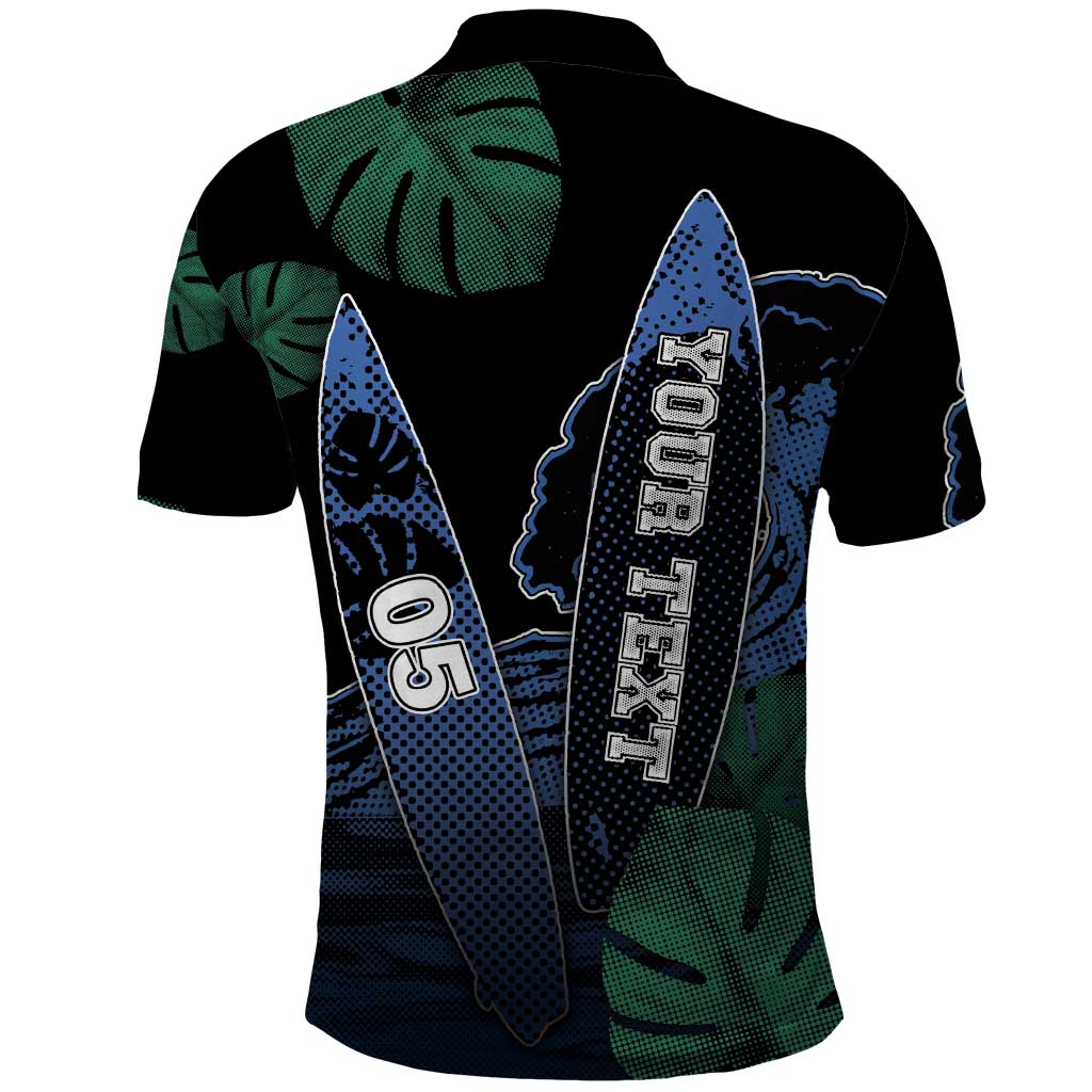 Custom Surfing Polo Shirt Retro Waves Dot Halftone