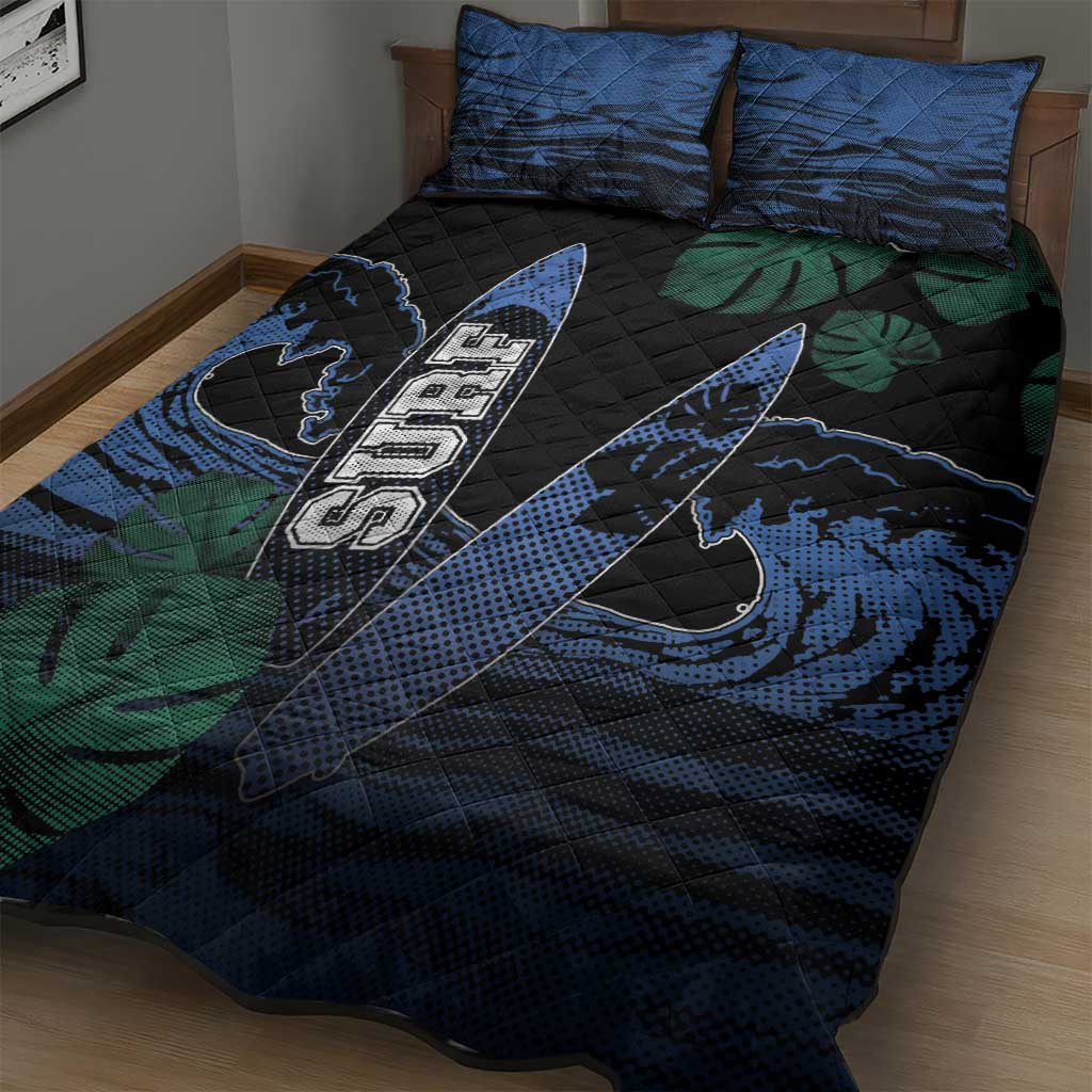 Surfing Quilt Bed Set Retro Waves Dot Halftone